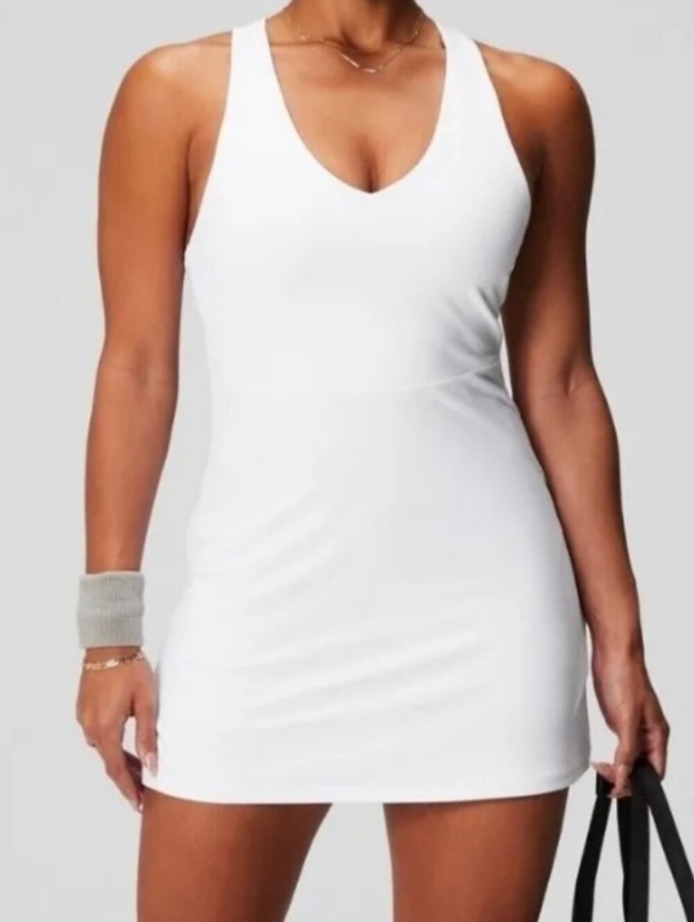 Fabletics On The Go Bright White V-Neck  Sleeveless Bra Dress Nwt